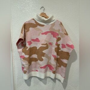 THML Pink Camo Turtleneck Sweater Poncho Size M/L